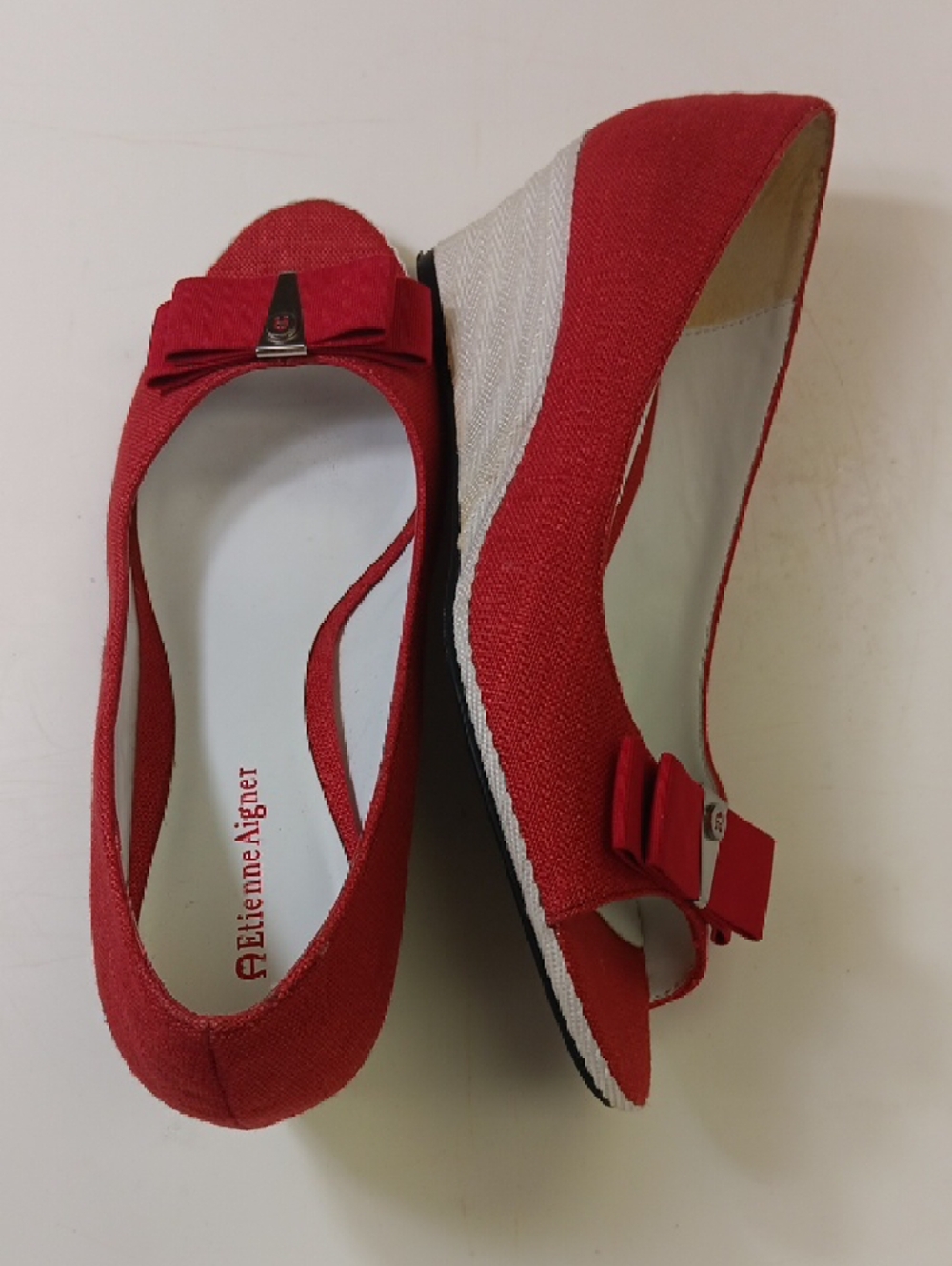 Etienne Aigner Red Peep-Toe Flats with Bow Accent - Picture 4 of 4